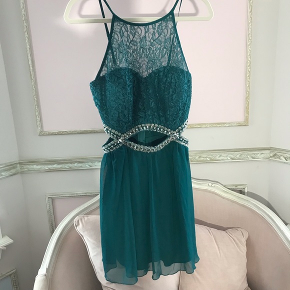 Dark Teal Homecoming Dress - Picture 1 of 6